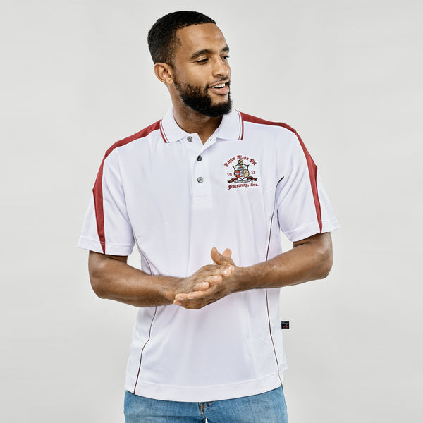 Kappa Alpha Psi Coat of Arms DriFit Polo Shirt (White/Krimson)