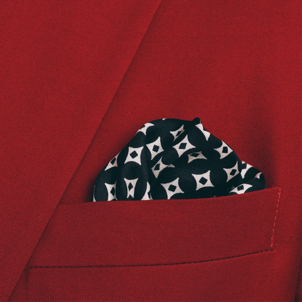 Kappa Alpha Psi Diamond Star Pattern Pocket Square (Black/White)