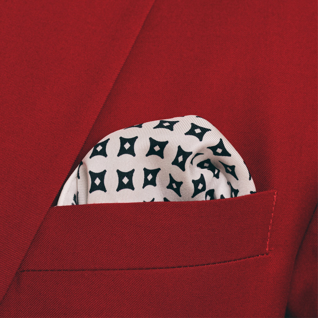 Kappa Alpha Psi Diamond Star Pattern Pocket Square (White/Black)