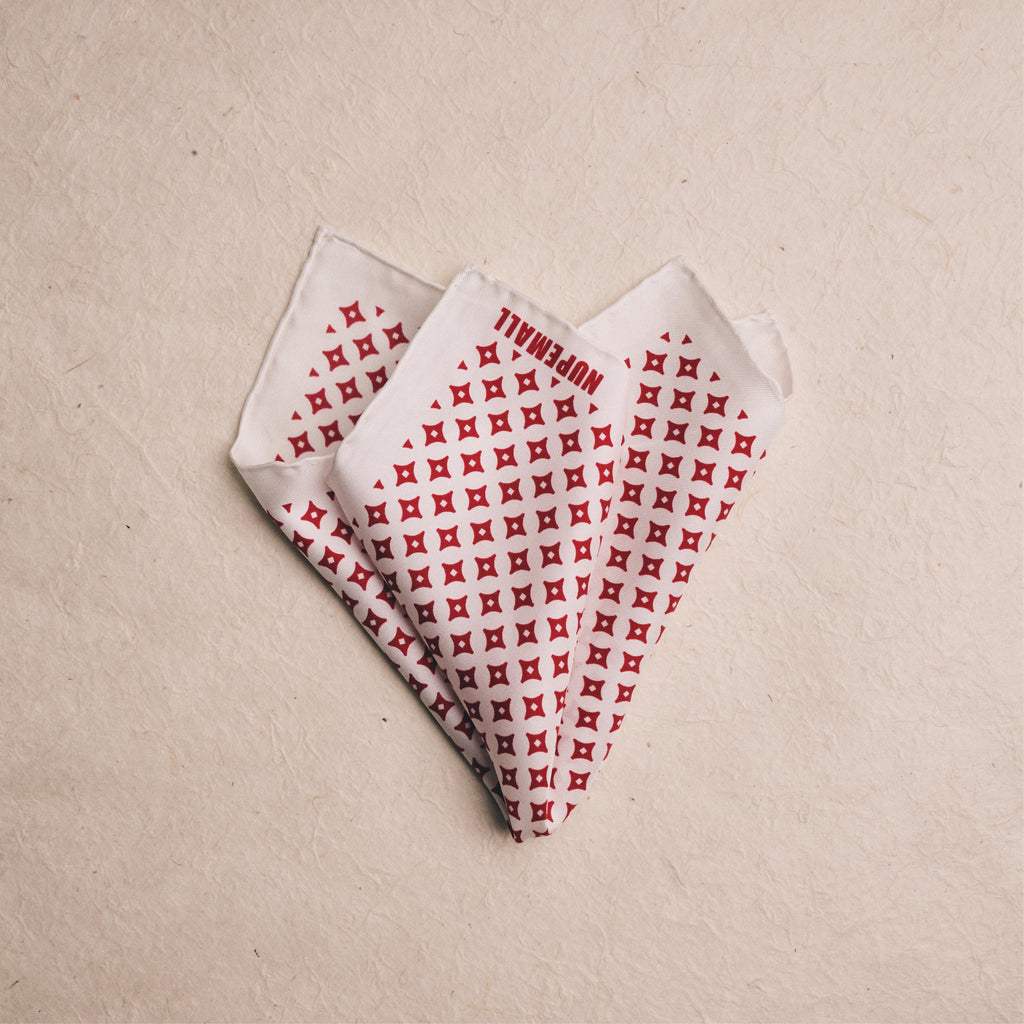 Kappa Alpha Psi Diamond Star Pattern Pocket Square (White/Krimson)