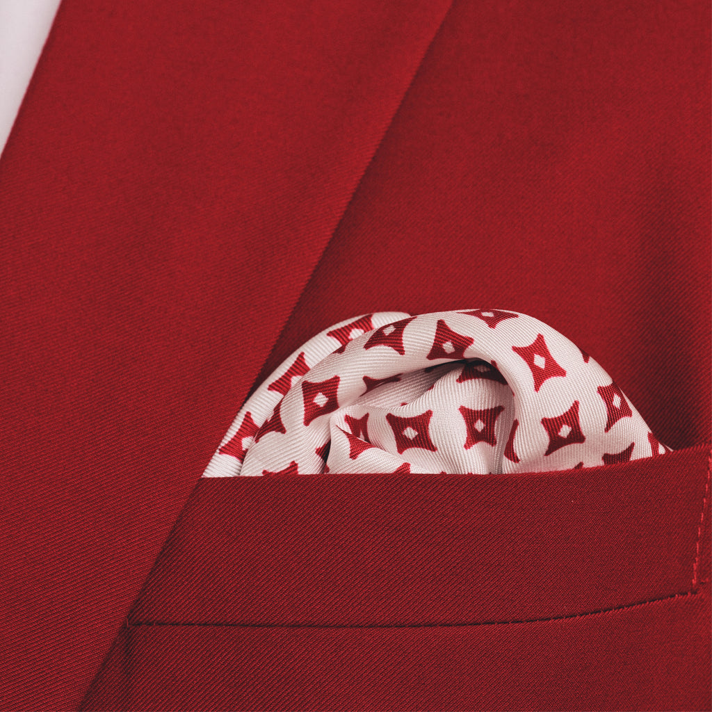 Kappa Alpha Psi Diamond Star Pattern Pocket Square (White/Krimson)