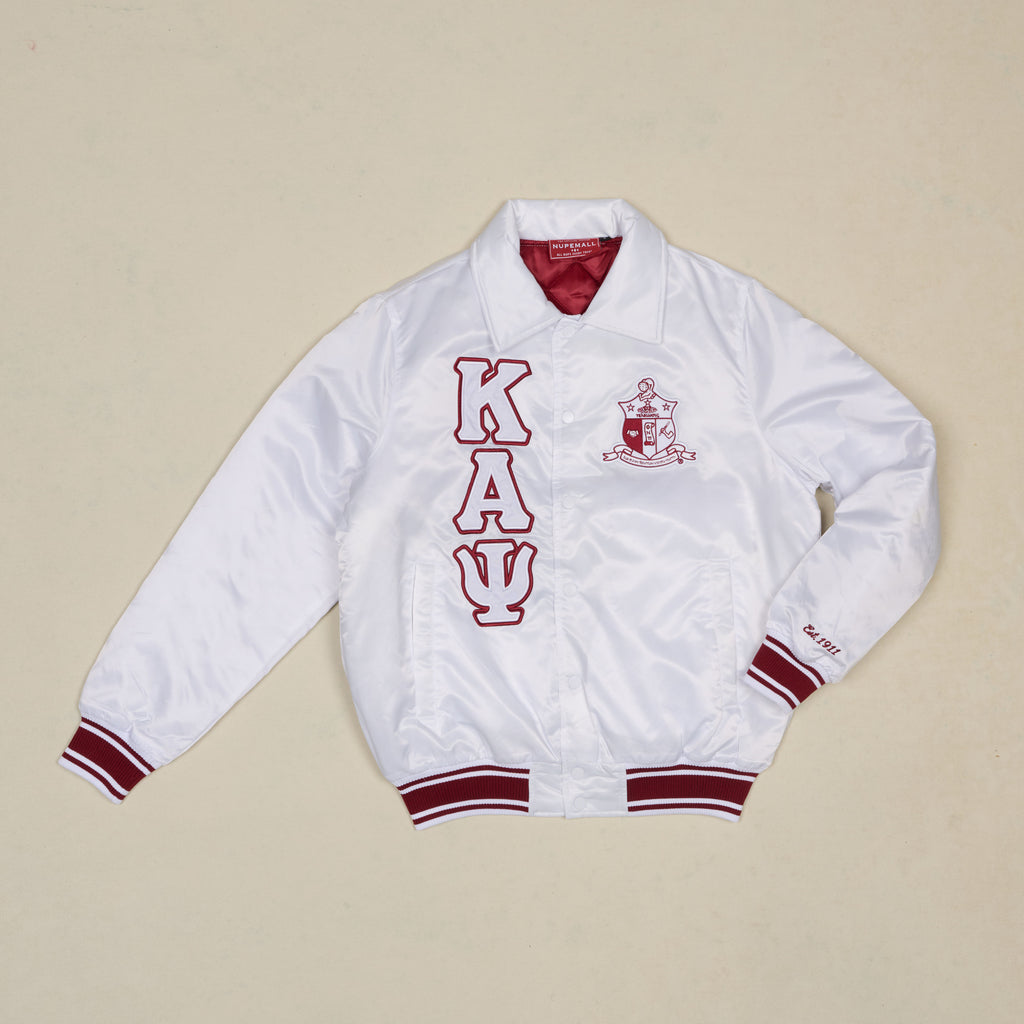 Kappa Alpha Psi Classic 3-Letter Satin Varsity Jacket (White)