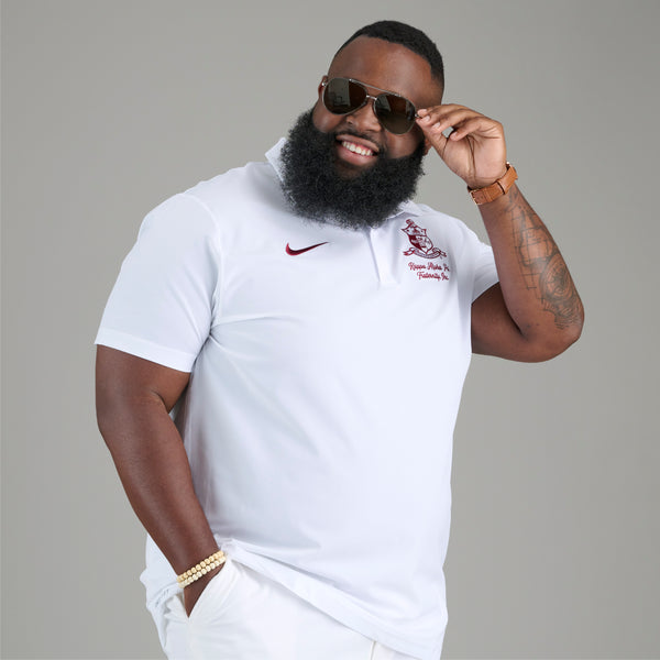 Kappa Alpha Psi NIKE Coat of Arms Script DriFit Polo (White)