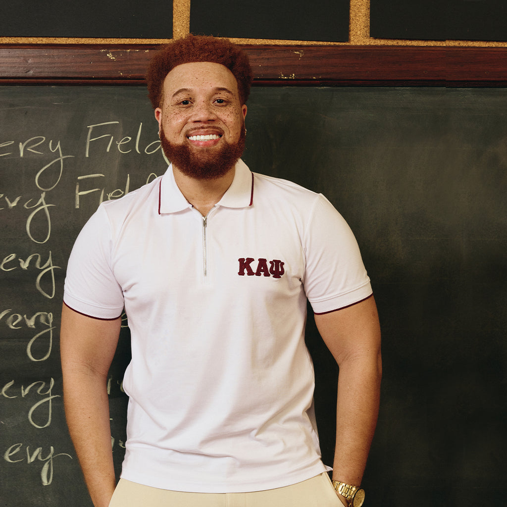 Kappa Alpha Psi 3-Letter Zip Performance Polo (White)