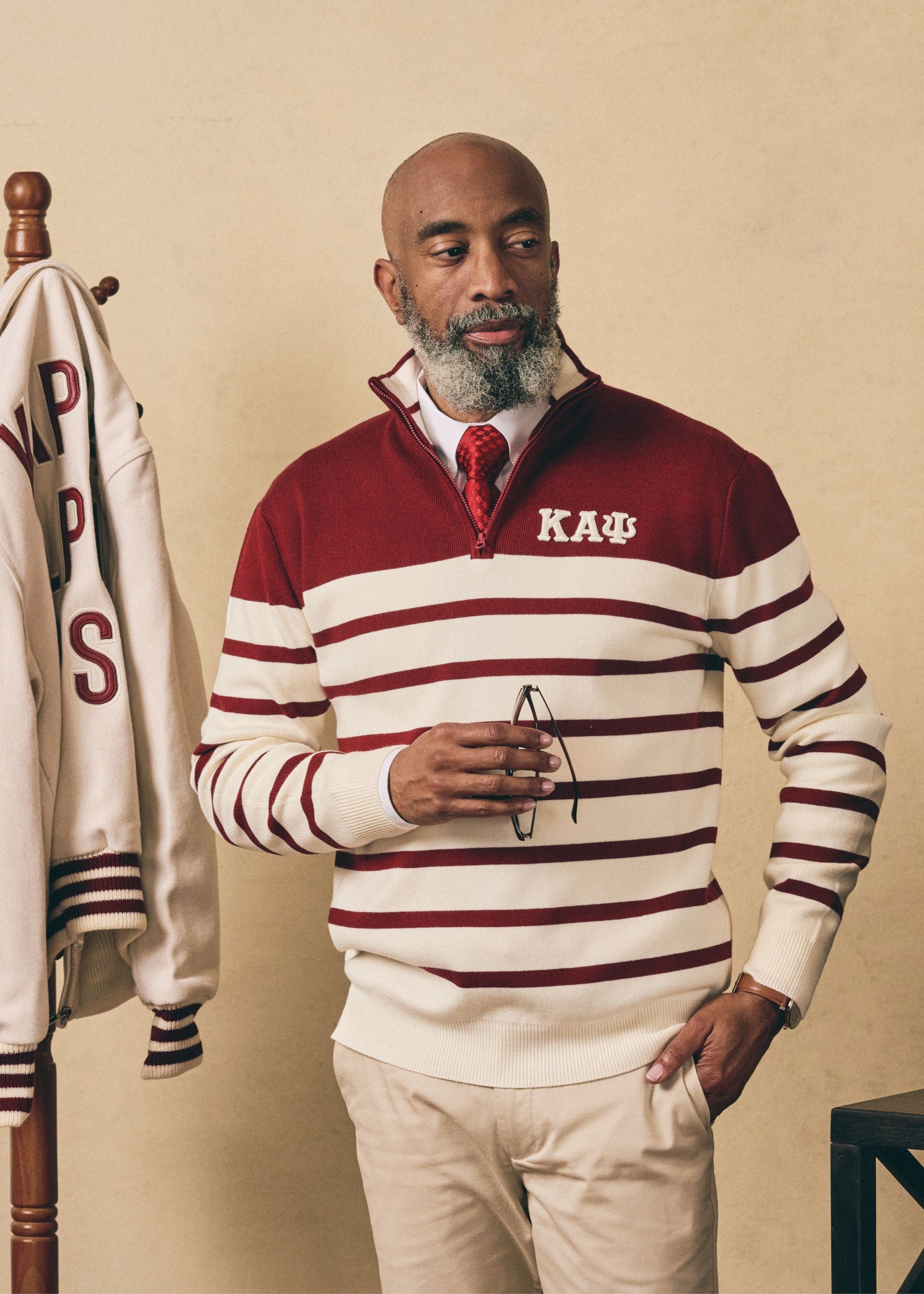 トップス PERVERZE Stripeknitsweater Hamadi Men's African Print Quarter Zip Sweater (Berry Zebra Abstract)