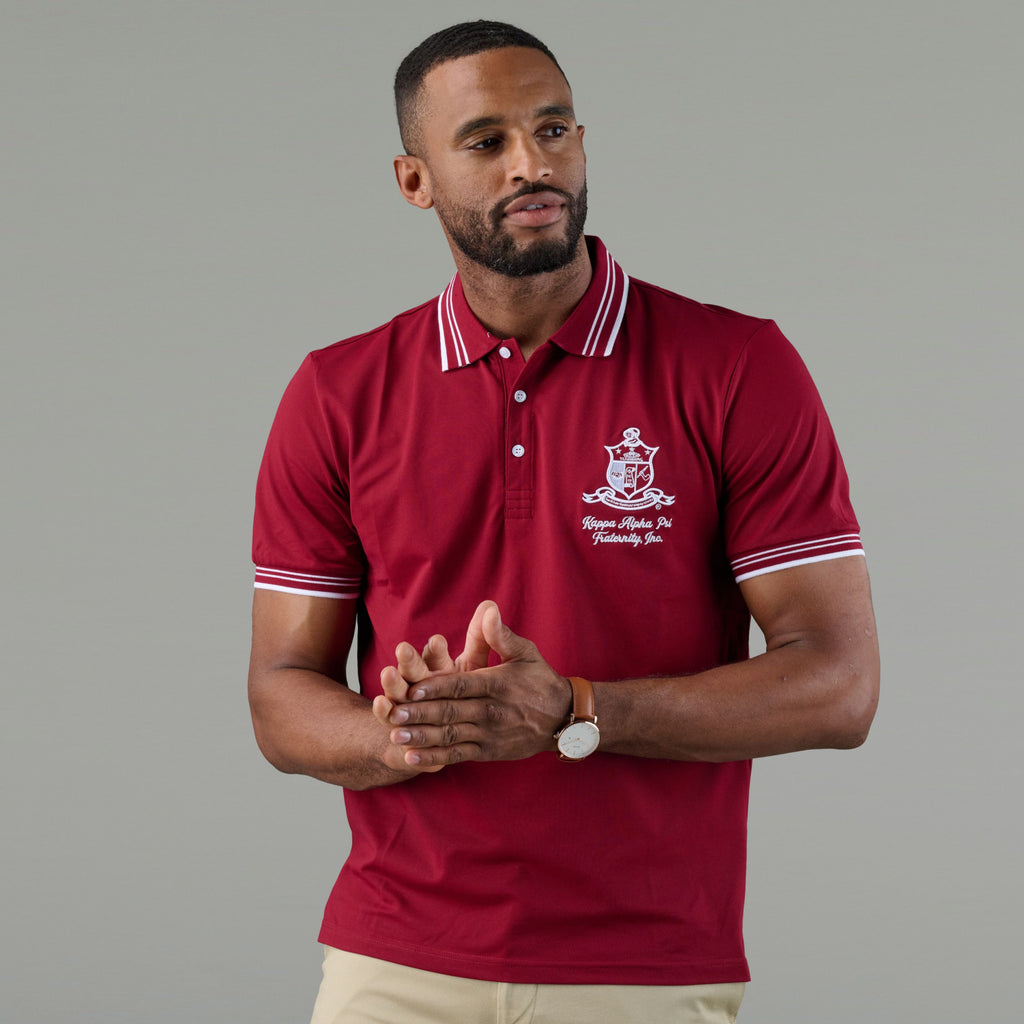 Kappa Alpha Psi Coat of Arms Striped Performance Polo