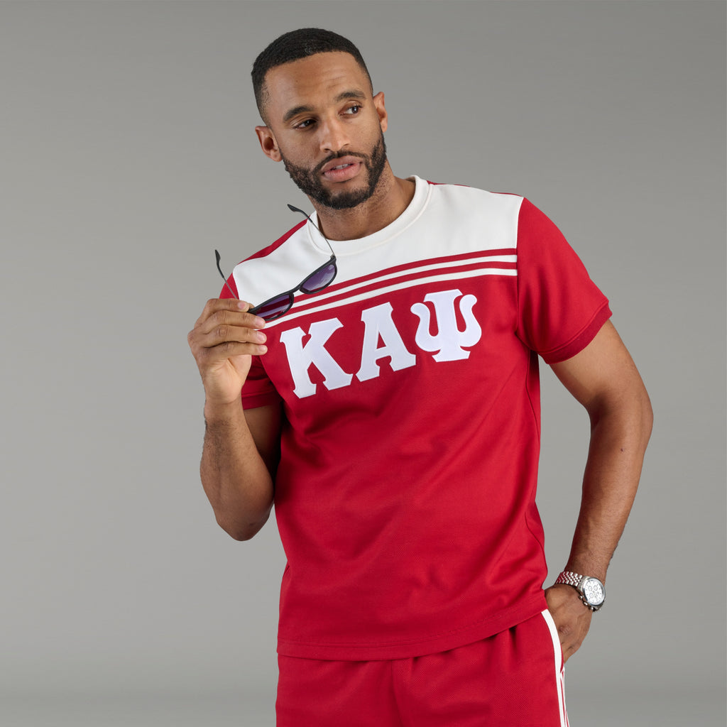 Kappa Alpha Psi 3-Letter Striped Jersey Tee White