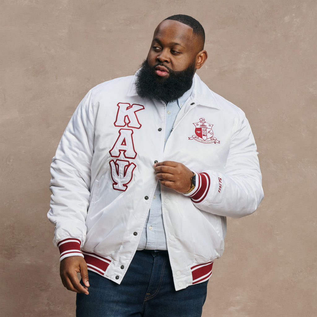 Kappa Alpha Psi Classic 3-Letter Satin Varsity Jacket (White)