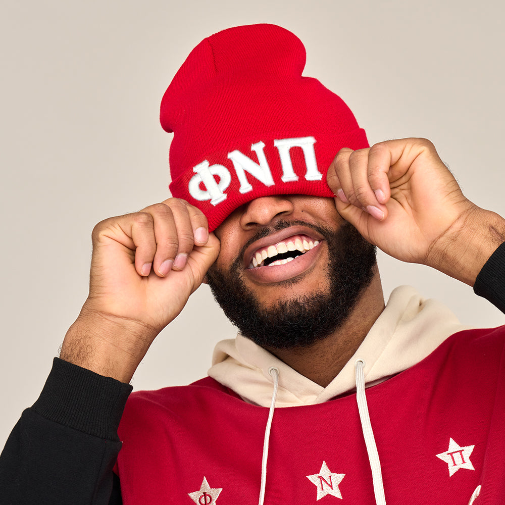 Kappa Alpha Psi Phi Nu Pi Greek Letter Knit Beanie Cap (Red)