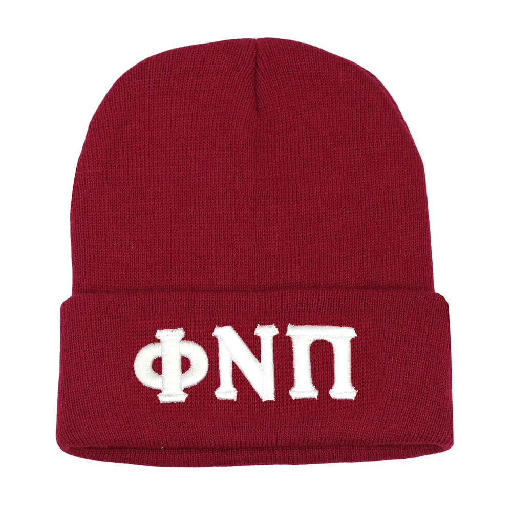 Kappa Alpha Psi Phi Nu Pi Greek Letter Knit Beanie Cap (Krimson)