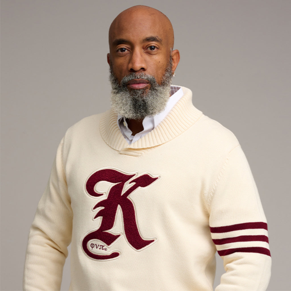 Kappa Alpha Psi Vintage K Shawl Collar Sweater (Cream)