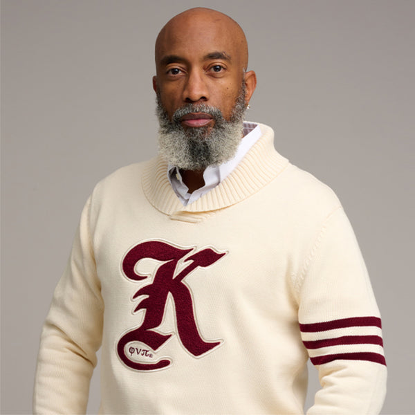 Kappa Alpha Psi Vintage K Shawl Collar Sweater (Cream)-FINAL SALE